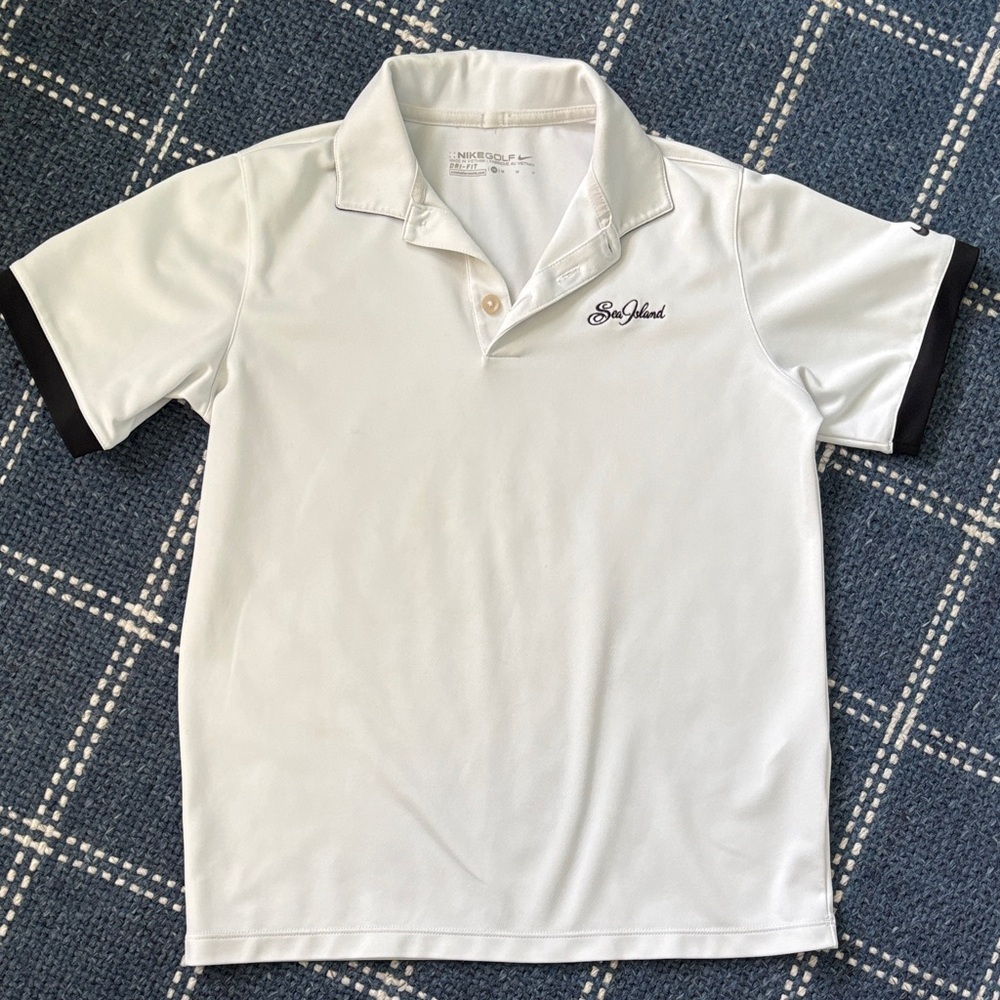 Sea Island Nike Kids White Polo Shirt with Black Trim
